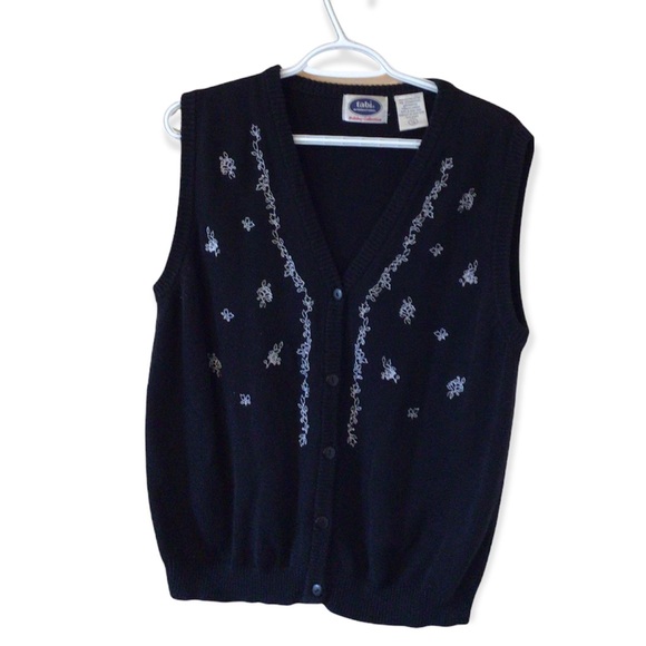 Vintage Tabi grandma sweater vest embroidered floral size large - Picture 1 of 6